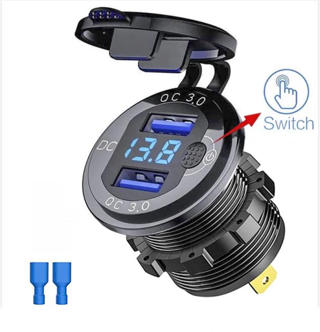 

QC3.0 Dual USB автомобильное зарядное устройство с вольтметром и переключателем 12 В 24 В адаптер быстрого зарядного устройства для автомобиля, лодки, мотоцикла
