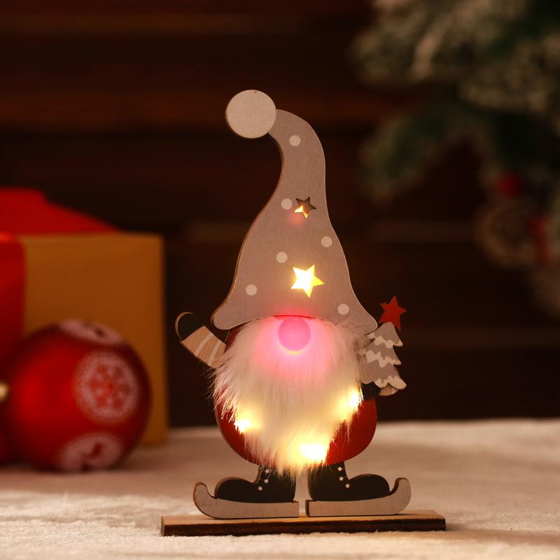 Christmas Decoration Glowing Christmas Faceless Old Man Wooden Ornaments LED Glowing Forest Old Man Decoration