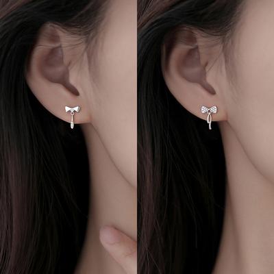 Asymmetrical Bow Earrings,  Fashionable Short Zircon Earrings, Temperament Creative Niche Design Gift