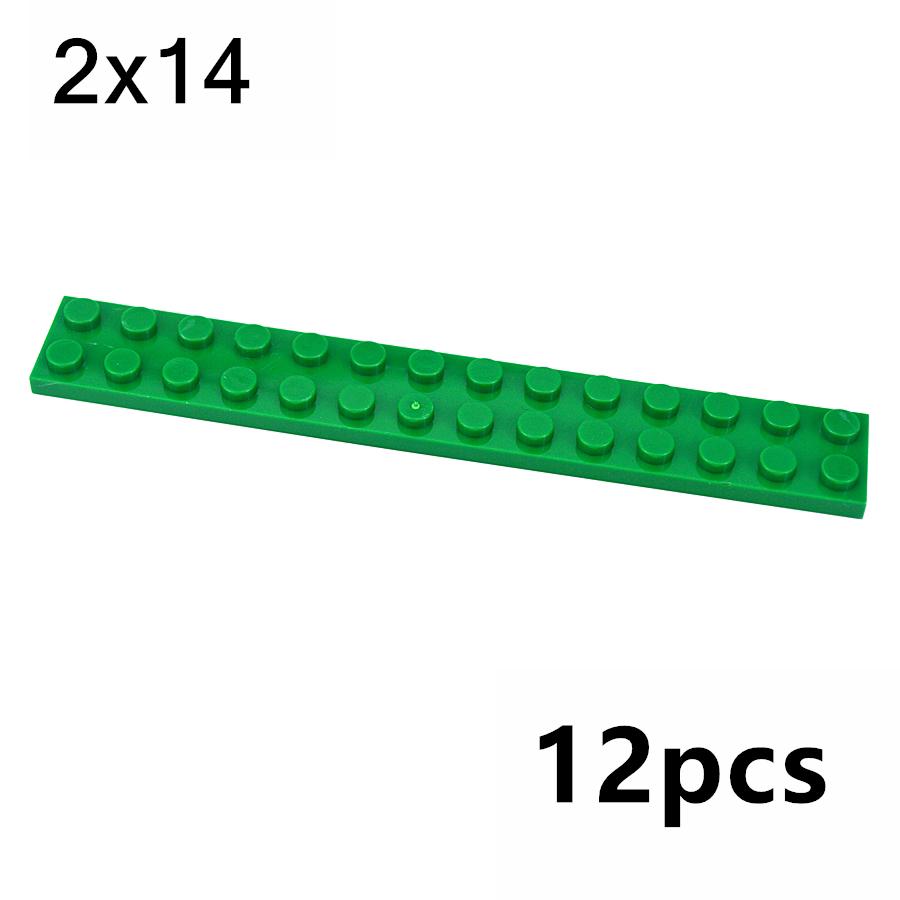 12Pcs Technical Plate 2x14 Dots Long Thin Building Block Bricks Compatible with 91988 DIY Toys