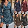 Plus Size Women S V Neck Bubble Long Sleeve Floral Vintage Mini Dress