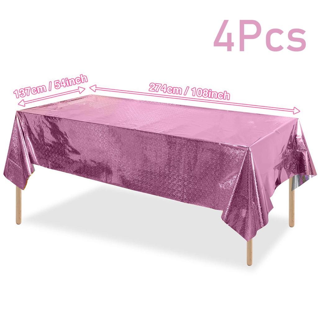 4pcs Aluminum Foil Tablecloths Shiny Rainbow Black Rectangle Tablecloth Dining Table Cover for Wedding Party Banquet Decoration