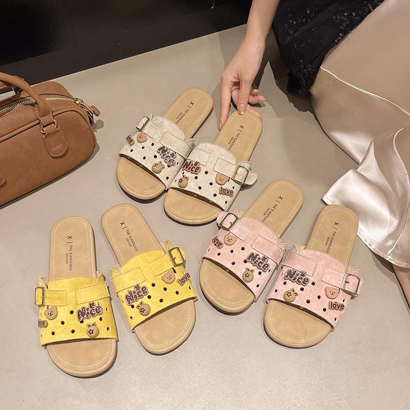 Niche retro bag head slippers women's 2025 spring new thick-soled half-bag outer wear half-slippers hole shoes