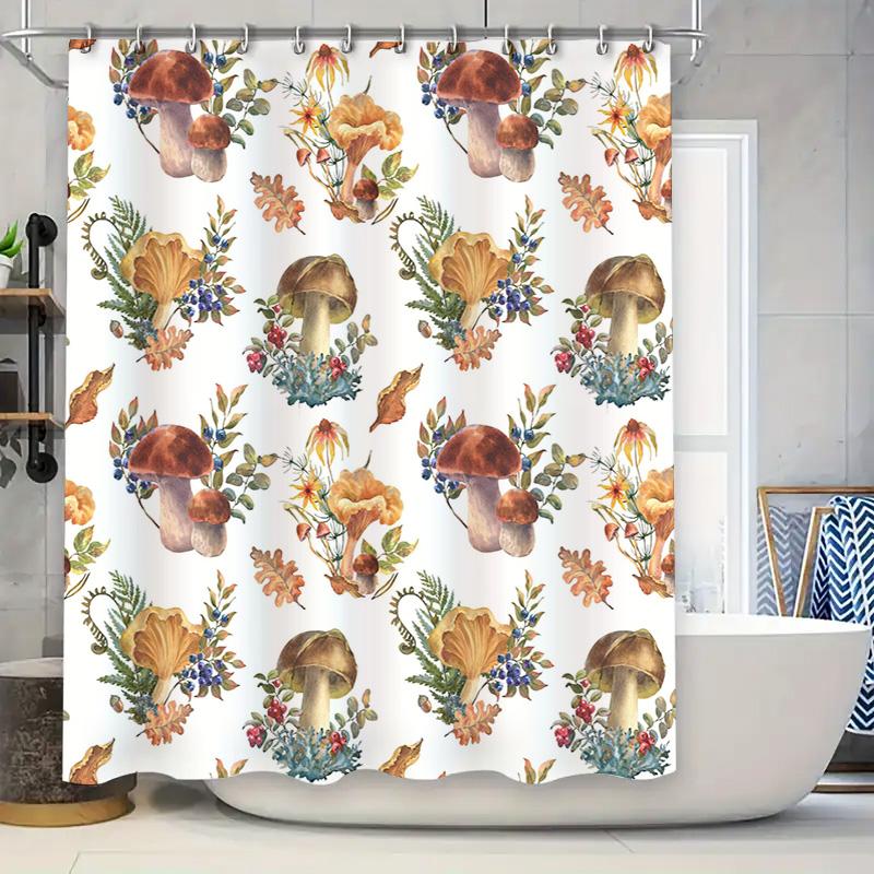 

Forest Mushrooms Autumn Leaves Shower Curtainprinted Polyester Waterproof Bathroom Decorative Wall Hanging (White) W60H190(CM)-1 Pcs