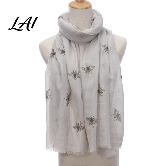 Trendy Bee Print Accessory Lightweight Scarf for Women Cute Pattern Neck Scarf Comfortable Skin Friendly Soft Long Thin Shawl Wrap Vacation Travel,