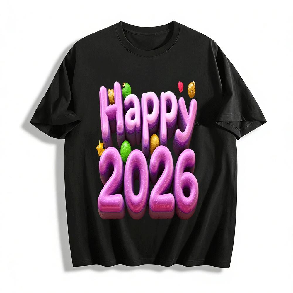 

2026С Новым Годом 2026 Печатный Повседневный Топ Футболка из Чистого Хлопка XXS