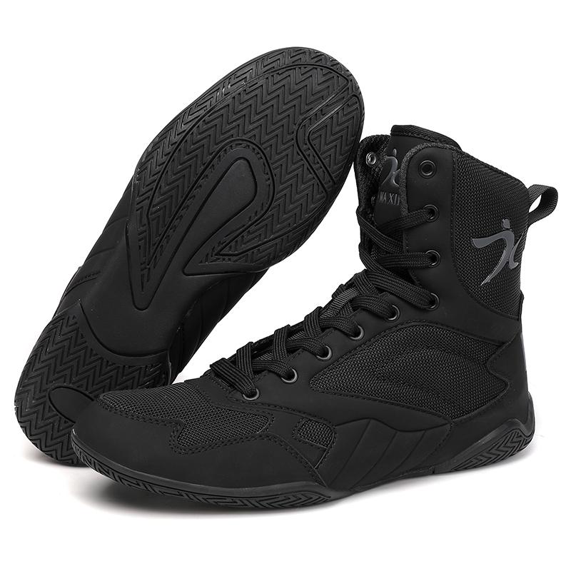Autumn Professional High Top Mens Boxing Shoes Anti Slip Arena Training Shoes Lightweight Flexible Elastic Lace Up Sports Shoes