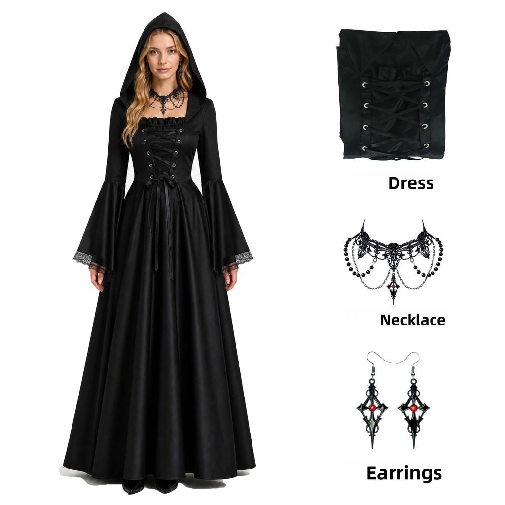 Gothic Witch Dress Cosplay Costume With Long Sleeves Halloween Attire For Adults