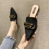 Fashion Female Shoes Shallow Low Mules for Women Square Heel Slippers Casual Pointed Toe Slides Rivet New Block Luxury Cover Soft