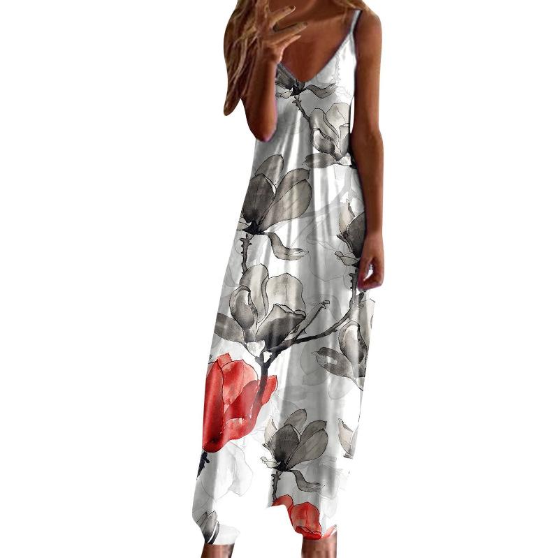 Women's Plus Size V-Neck Spaghetti Strap Long Dress - European & American Style