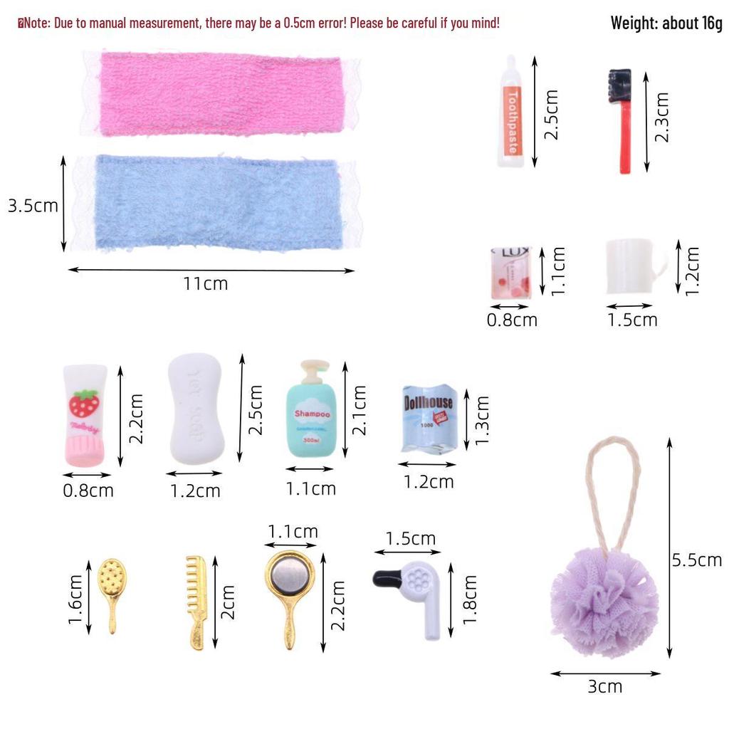 Dollhouse Mini Bathroom Accessories: BJD Hair Dryer, Comb, Mirror, Alloy Prop