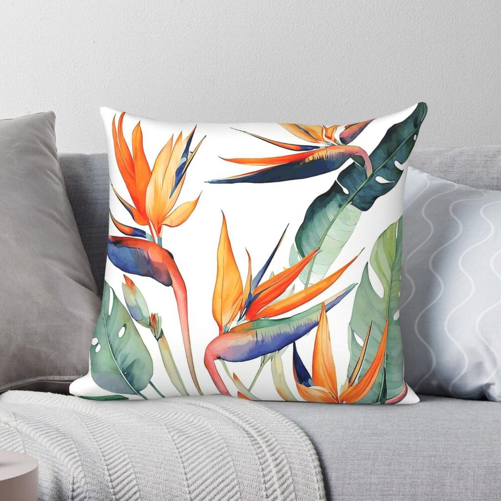 Bird Of Paradise Flower Square Pillowcase Polyester Linen Velvet Creative Decorative Pillow Home Cushion Case Wholesale 45x45
