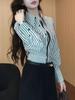 2026 Early Spring Women's Long Sleeve Vertical Stripe Retro Hong Kong Style Layering Shirt