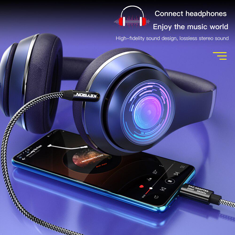 KEYSION HIFI DAC Earphone Amplifier USB Type C To AUX Male Speaker Audio Adapter Car AUX Converter