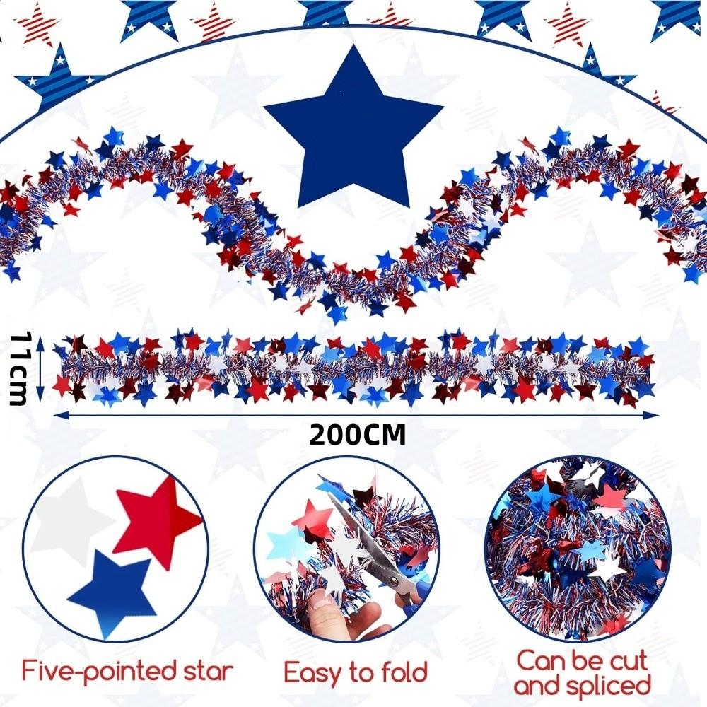Twist Garland Patriotic Glitter Garland Pentagram Color Bars Red White Blue Colors Red White Blue Garland Glitter Decor