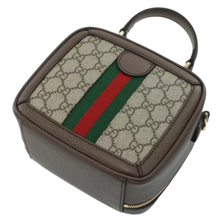 Gucci Ophidia GG Mini Top Handle Vanity Case Beige Canvas Brown Leather Red Green Web Gold Hardware 772157-96IWG-8745