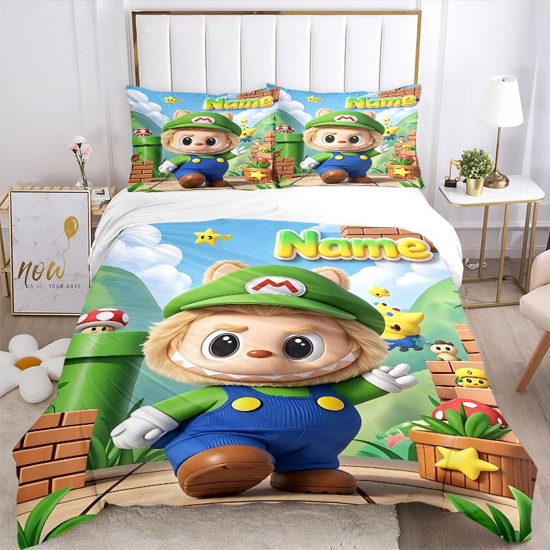 Custom Name Super Plumber Game Character Print 3Pcs Bedding Set Duvet Cover With 2 Bedro Pillowcase Home Birthday Gift