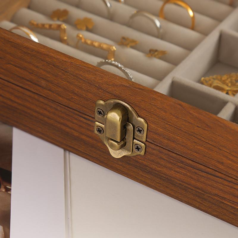 Vintage Jewelry Wood Storage Box Velvet Glass Lid Jewelry Organizer Case Dust-Proof Bracelet Ring Earring Display Holder