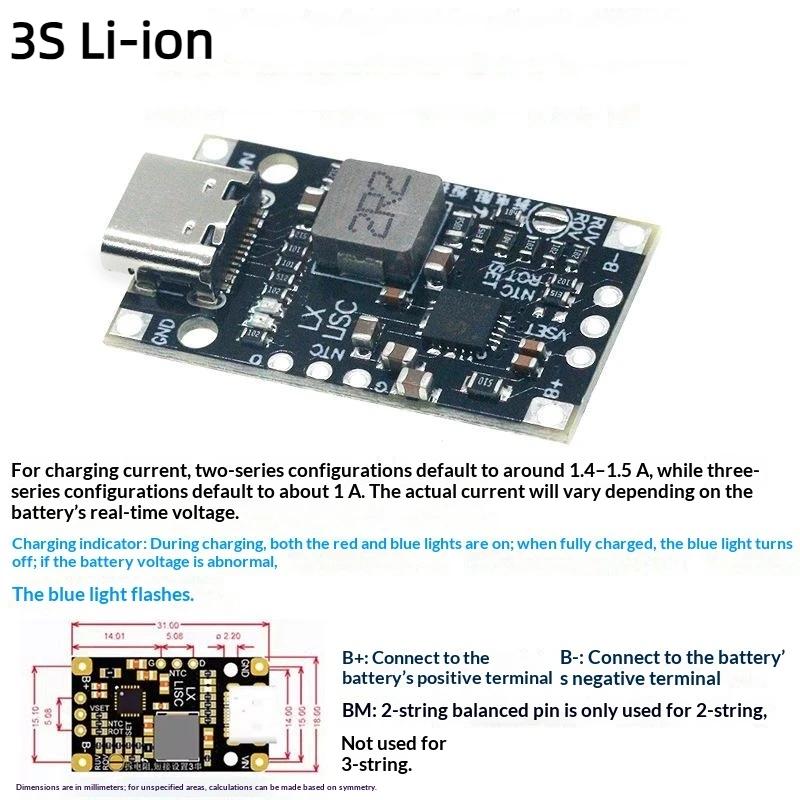 2/3 Peças Ip2326 Módulo de Carregamento Rápido de Bateria 2S 3S Tipo C USB DC 5V para 8.4V 12.6V Lipo Li Ion Carregador BMS Ferramenta 18650
