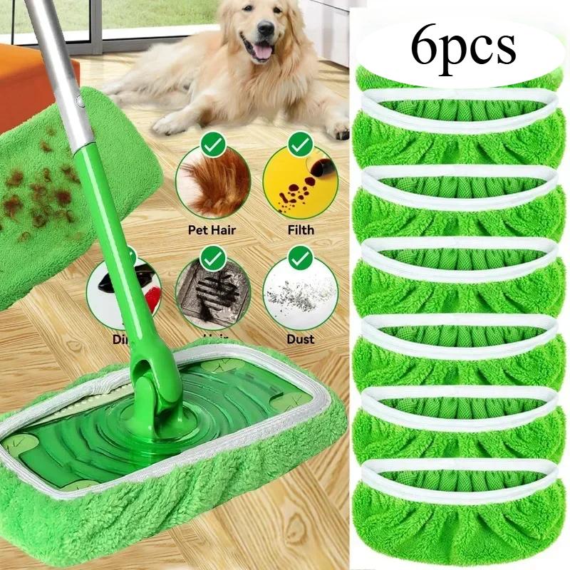 1-6pcs Ultra-fine Thickened Fiber Mop Cloth Dry Wash Fabric Reusable Floor Mop Pad Washable Cleaning Towel