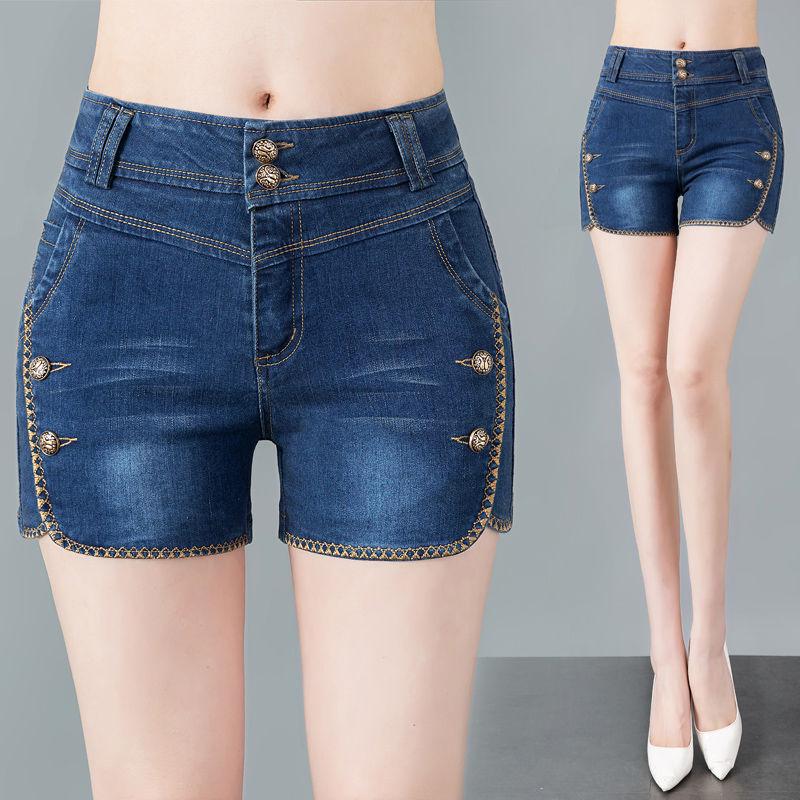 

WTEMPO Джинсовые шорты Женская летняя одежда с эластичной резинкой и высокой талией, тонкие и универсальные повседневные прямые брюки 34 синий