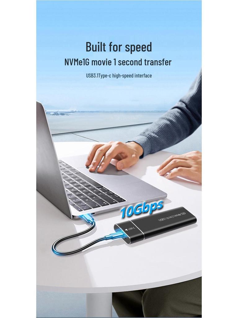 M.2 SSD Enclosure: Supports NGFF/NVMe to USB 3.1 Type-C, Solid State Metal Design
