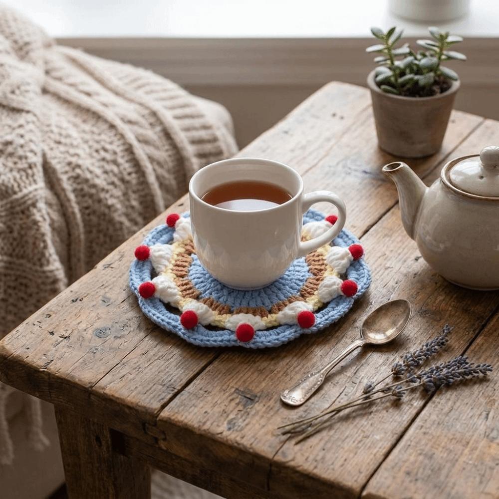 Knitted Cream Cake Crochet Coaster Handmade Coffee Cup Mat Desktop Decoration Placemat Kitchen