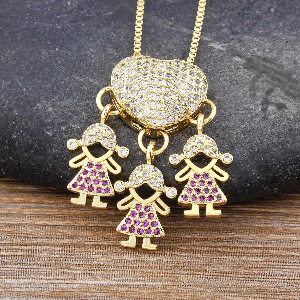 Nidin Luxury Fashion Girls Boys Inlaid Crystal Zircon Pendant Romantic Heart Necklace Exquisite Mother's Day Jewelry Gift