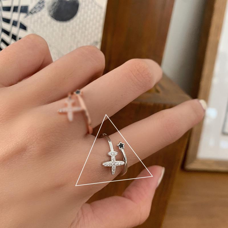 Chic Retro Star Airplane Ring for Women - Korean Style Index Finger Accessory Adjustable Open