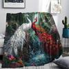 Peacock Print Flannel Blanket, High quality Comfortable for All Seasons, Home Decor, Warmth and Comfort, Perfect for Christmas Gifts