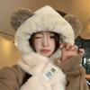 Lei Feng Hat Winter Earmuffs Cute Fluffy Plush Bear Hat Hats Glove Sets  Women Girls