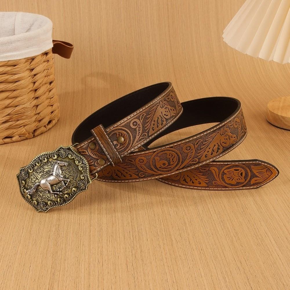 Рельефный дизайн Ретро Мужской ремень Универсальный стиль Узор Бычья голова Рельефный ремень Американский стиль Модный дизайн Ремень с бычьей головой 105cm