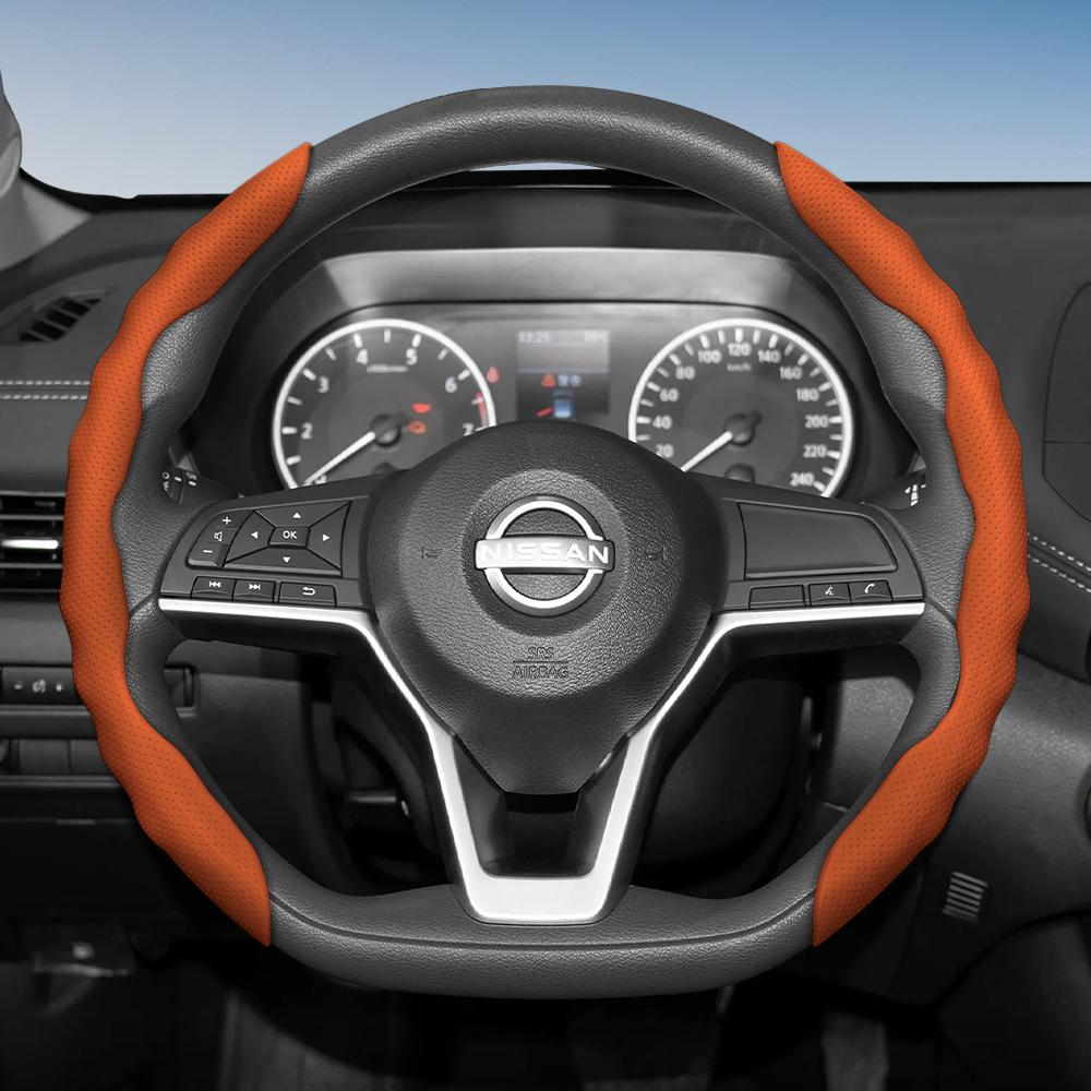 Suitable for Nissan Steering Wheel Cover with Wavy Sports Design, Breathable Leather, Segmented Anti-Slip, Sweat-Absorbing Protective Cover