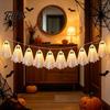Indoor Halloween Seasonal Decor Decoration String Lights, with Sequin Fabric Decor, Battery Operated Cozy Ambiance Window Lighting 10 White Ghost for