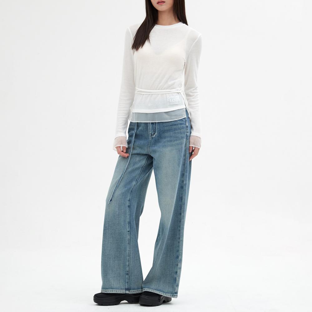 Elssibeui Chiffon Detail Long-Sleeve Top_Ivory