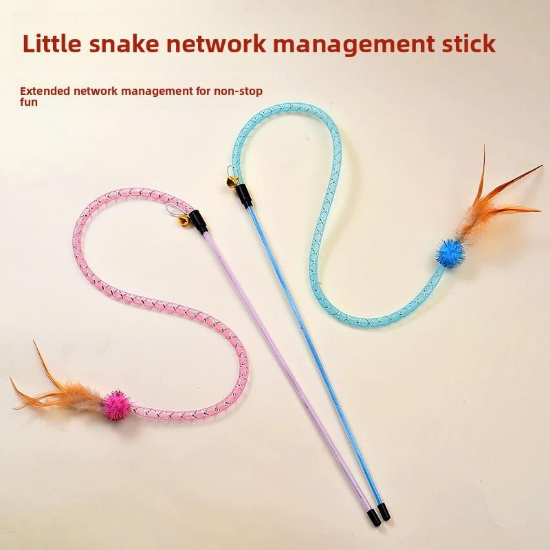 New Cat Toy for The Year of The Snake, Snake-shaped Cat Teaser, Elastic Net Tube, Hairball and Feather, Interactive Cat Toy