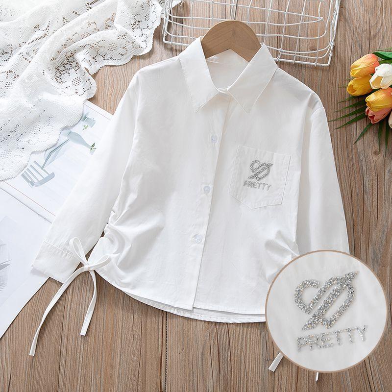 Meisjestrui met lange mouwen: Preppy-stijl kinder overhemd van 100% katoen met witte kraag