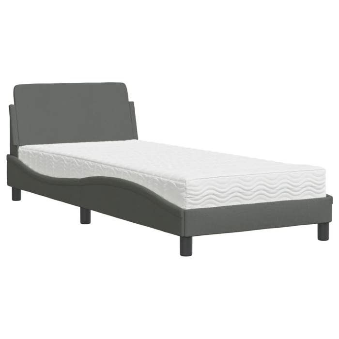 VidaXL Lit avec matelas gris foncé 90x190 cm tissu, meuble de chambre à coucher, lit simple, cadre de lit incurvé, sommier, 3208305