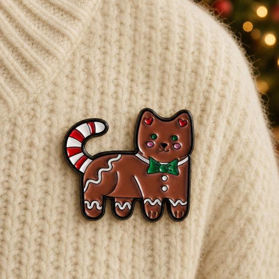 Yousheng Brooch Pin, Gingerbread Man Design Lapel Pin, Enamel Glaze Bright Color Badge with Standard Safety Pin, Christmas Colors Festive Accessory