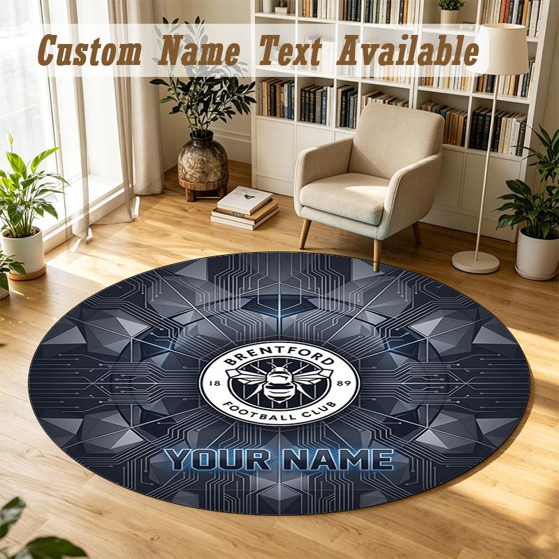 Round Rug Custom NameBrentford Football Pattern Non Slip Carpet Home Floor Decor
