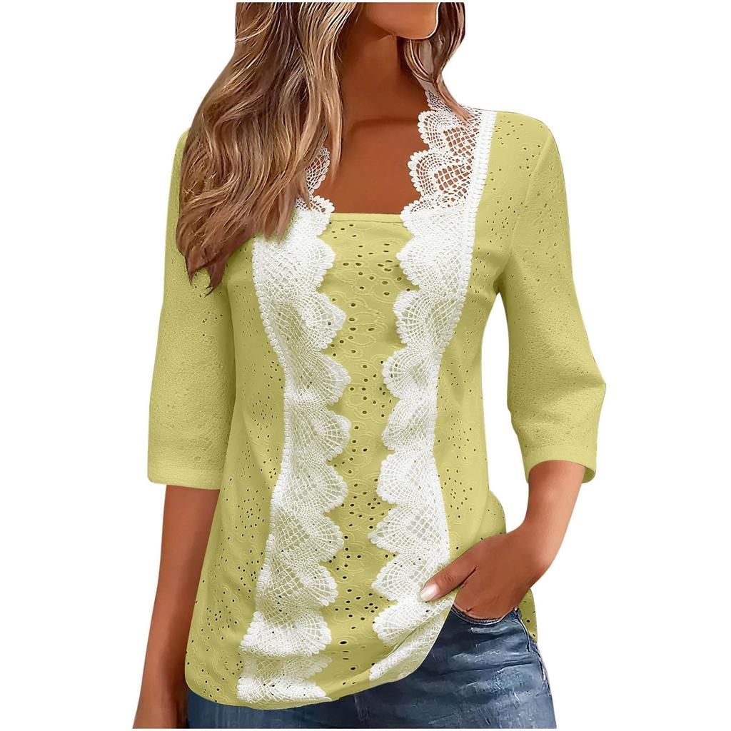 Women's Casual Fashion Lace Shirt Three-quarter Sleeve Top