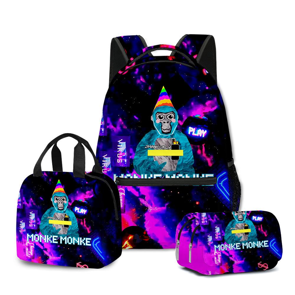 3D Game Gorilla Tag Backpack Lunch Bag Pencil Case 3-Piece Set Print Kids Teenagers Durable Waterproof School Bag