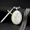 Archangel Saint Michael with Sword Protect Us Stainless Steel Pendants Necklace for Women Men Two-Tone Chain Necklaces Jewelry