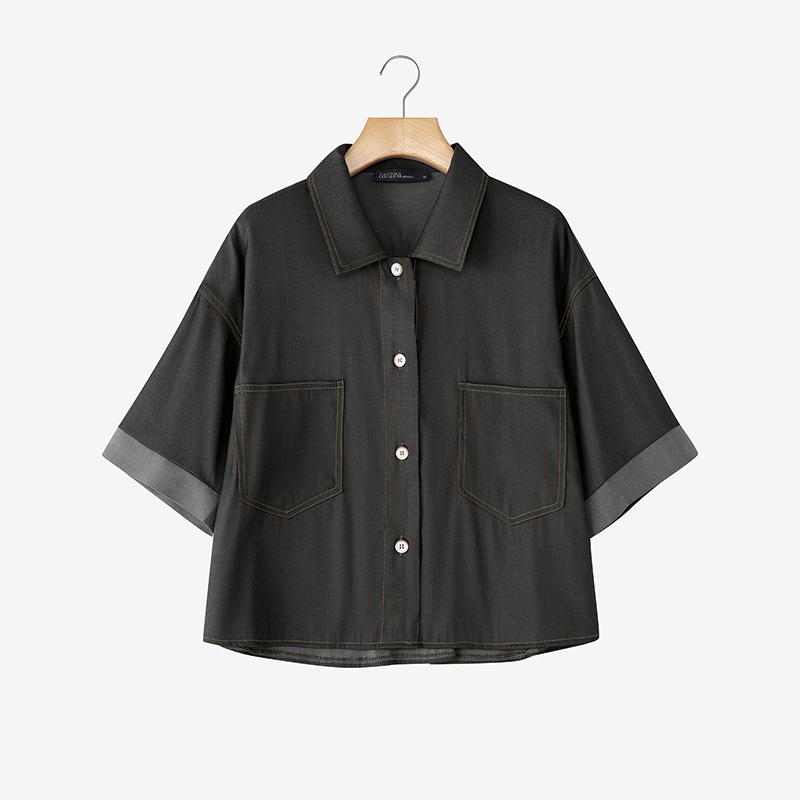 ZANZEA Women Turn Down Collar Summer Short Sleeve Blouse