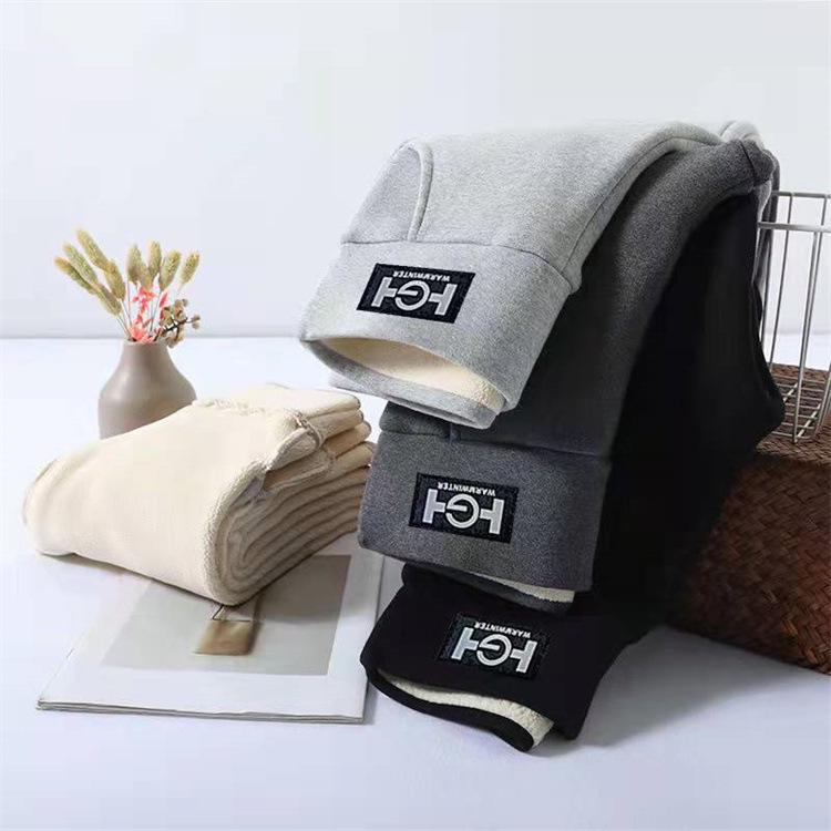 TikTok Heißer Stil Lammwolle Leggings mit Fleecefutter und HG Logo-Tasche - Warme Damen Herbst/Winter Hose
