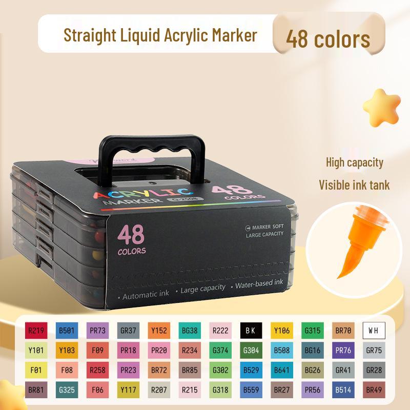 Waterproof Acrylic Marker Pen Set, 48-60 Colors, Special Brush Tips for Non-Transparent Graffiti and Color Paintings.