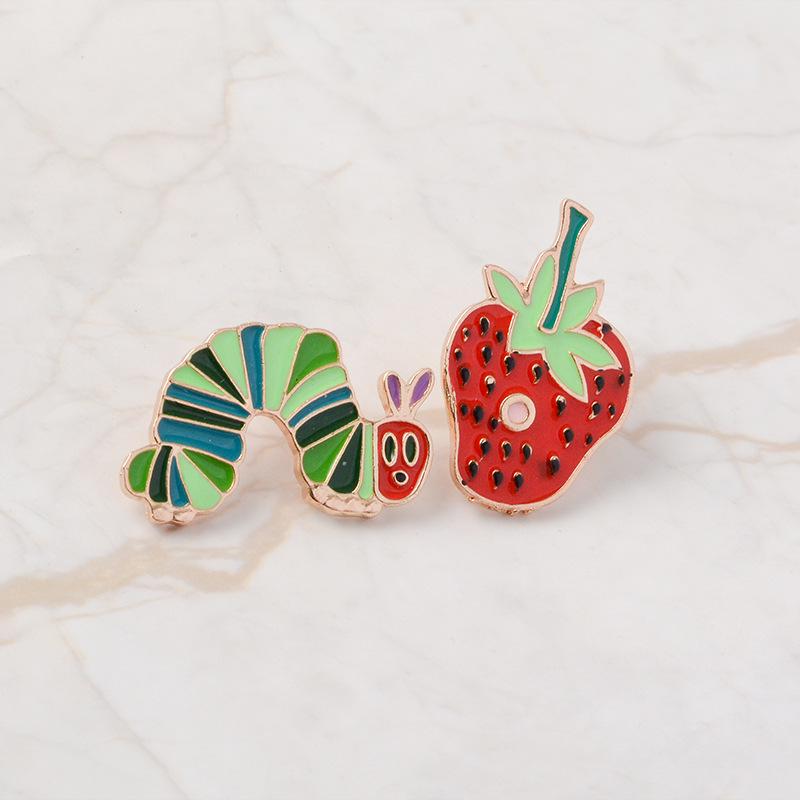 Cute Cartoon Alloy Brooch: Caterpillar & Strawberry Design