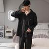 Herren Baumwoll-Pyjama-Set - Langarm & Hose, Lässiger lockerer Cardigan Nachtwäsche