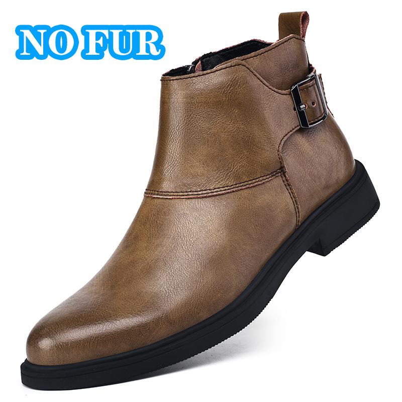 Echtes Leder Herren Chelsea Stiefel Luxus Marke Männlichen Grund Stiefel Hohe Qualität Winter Plüsch Schnee Schuhe Bequeme Wanderschuhe