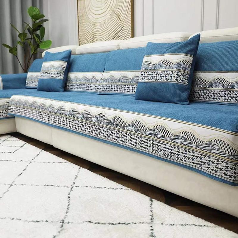 Chenier Sofa Cushion Four Seasons Universal Non-Slip High-End Sofa Cover Nordic Cushion Light Luxury Thousand Bird Grid Cover Cloth Towel